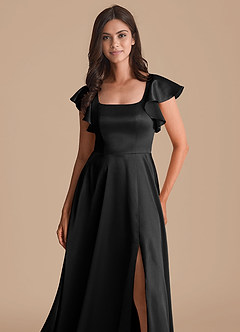 Azazie Bondi Bridesmaid Dresses Black A-Line Bow Metallic Satin Dress image6