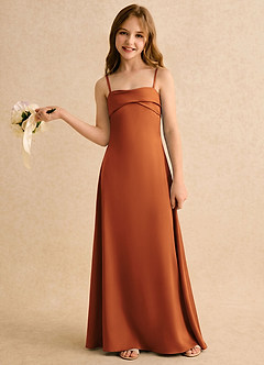 Azazie Mirabella Girls Formal vestidos de niña de las flores Vestido Canela de Satén Elástico de Recto con Escote corazón image3