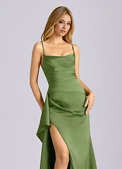 Azazie Sarai Suknie dla druhen Osłona Gorset Satyna elastyczna Do ziemi Sukienka image4