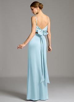 Azazie Adriane 신부 들러리 드레스 쉬스 절하다 스트레치 새틴 바닥 길이 드레스 image5