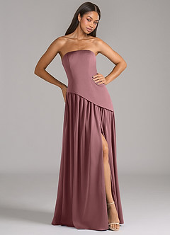 Azazie Adeline Bridesmaid Dresses Vintage Mauve A-Line Strapless Stretch Satin Convertible Dress image4