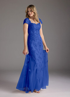 Azazie Marbella vestidos de madre de la novia Vestido de Azul Real de Encaje de Sirena con Reina Ana Lentejuelas image2