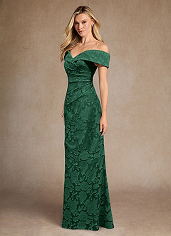 Azazie Canton Mère de la mariée Robes Robe Sirène en Blumen-Burnout Épaule décolletée Vert Foncé image2