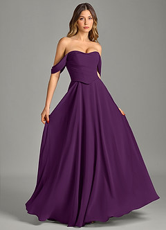 Azazie Chelsey Abiti da Damigella Abito Convertibile A-Line in Chiffon a Spalla Scoperta Uva image5