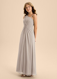 Azazie Brooke Junior Abito A-Line in Chiffon Spacco Laterale Gelo image6
