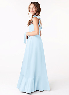 Azazie Barbara Junior Sky Blue A-Line Bow Matte Satin Dress image2