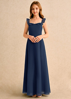 Azazie Chip Girls Formal Flower Girl Dresses Dark Navy A-Line Sleeveless Chiffon Dress image4