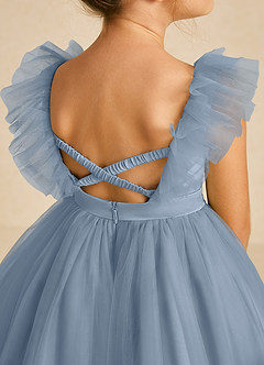 Azazie Cherub Flower Girl Dresses Dusty Blue A-Line Strap Tulle Dress image4