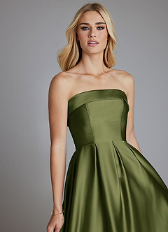 Azazie Lucienne Vestidos de damas de honor Vestido de Oliva de Satén Elástico de Corte en A Convertible con Sin tirantes image7