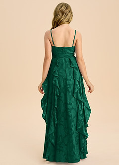 Azazie Peyton Junior A-Linie Plissee Blumen-Burnout Kleid Smaragd image7