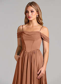 Azazie Raisa 신부 들러리 드레스 A라인 오프 더 숄더 스트레치 새틴 바닥 길이 드레스 image7