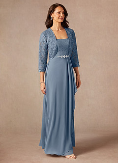 Azazie Ainsling Mère de la mariée Robes Robe Trapèze en Mousseline de soie Dentelle à encolure carrée Violet Crépusculaire image6