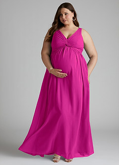 Azazie Yetta Abiti da damigella d'onore premaman Abito A-Line Arricciato con Scollo a V Chiffon Floor-Length image7