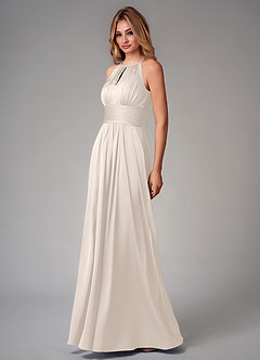 Azazie Bonnie Bridesmaid Dresses White Alabaster A-Line Pleated Stretch Satin Dress image3