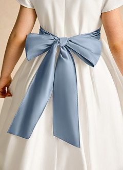 Azazie Deary Flower Girl Dresses Ivory Dusty Blue A-Line Bow Cotton Dress image8