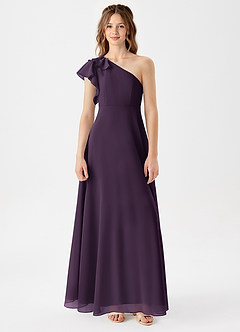 Azazie Arabella Junior Plum A-Line Ruched Chiffon Dress image3