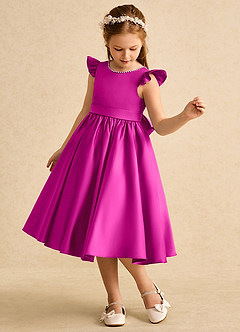 Azazie Dumpling Robe Demoiselle D'honneur Fillette Robe Trapèze en Mat Satiné Arc Fuchsia image4