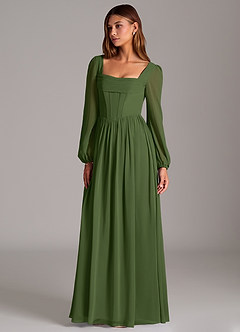 Azazie Maree Robes de demoiselle d'honneur Robe Trapèze en Mousseline de soie Corset Olive image1