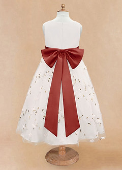 Azazie Pollie Flower Girl Dresses Ivory Terracotta A-Line Bow Tulle Dress image12