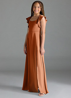Azazie Bondi Junior Copper A-Line Side Slit Stretch Satin Dress image4