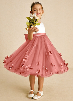 Azazie Sprout Flower Girl Dresses Salmon Pink A-Line Bow Tulle Dress image2