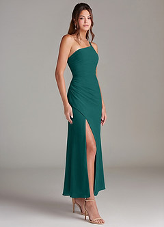 Azazie Eren Bridesmaid Dresses Peacock Mermaid One Shoulder Chiffon Dress image4