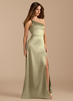 Azazie Trina At-home Try On Dresses Auburn A-Line One Shoulder Metallic Satin Dress image4