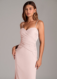 Azazie Katelyn Venta Final Vestido de Rosa Rubor de Malla de Corte Recto Convertible con Sin tirantes image2