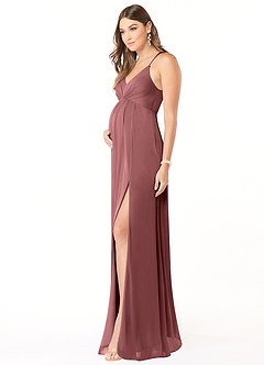 Azazie Annabelle Maternity Bridesmaid Dresses A-Line V-Neck Pleated Mesh Floor-Length Dress image4