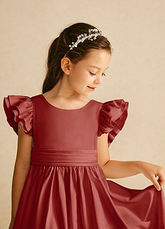 Azazie Piglette Flower Girl Dresses Terracotta A-Line Bow Matte Satin Dress image3