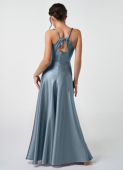 Azazie Avelina Junior Twilight A-Line Pleated Metallic Satin Dress image4