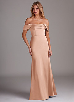 Azazie Saige Brautjungfernkleider Etui Schulterfrei Stretch-Satin Kleid Roségold image4