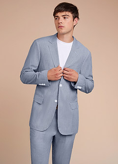 front Gavin Blue Striped Seersucker Suit Jacket