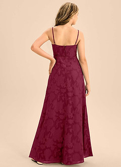 Azazie Kaylee Junior Burgundy A-Line with Belt Floral Burnout Dress image2