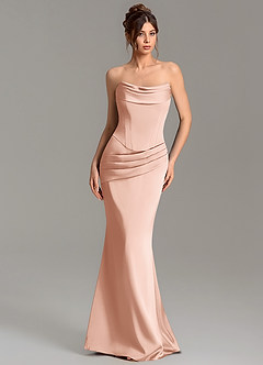 Azazie Adrienne Bridesmaid Dresses Rose Gold Mermaid Corset Stretch Satin Convertible Dress image1