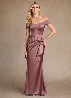Azazie Laredo Mother of the Bride Dresses Vintage Mauve Mermaid Off the Shoulder Stretch Satin Dress image3