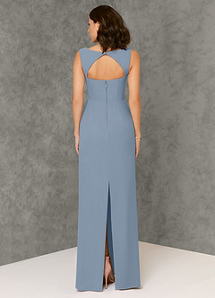 Azazie Flori Bridesmaid Dresses Dusty Blue Sheath Square Neckline Chiffon Dress image2