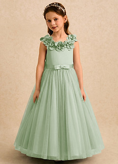 Azazie Eden Robe Demoiselle D'honneur Fillette Robe Princesse en Tulle Plissée Vert Sauge image4