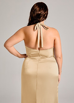 Azazie Valerie Brudtärnklänningar Klä av Sjöjungfru i Stretch Satin Plisserad Guld image8