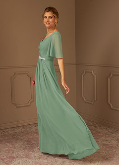 Azazie Tricia Mother of the Bride Dresses Matcha A-Line V-Neck Pleated Chiffon Dress image2