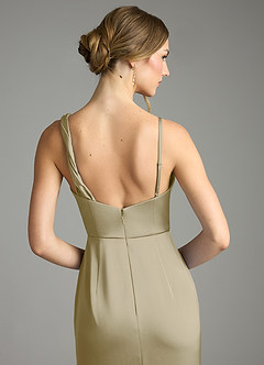 Azazie Samara Robes de demoiselle d'honneur Robe Sirène en Satin extensible Plissée Vert Mousse image6