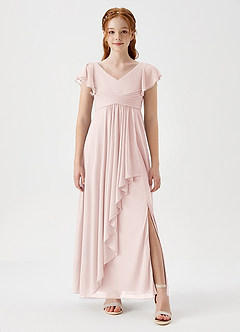 Azazie Omari Junior Vestido de Pétalo De Rosa de Malla de Corte En A con Plisado image1