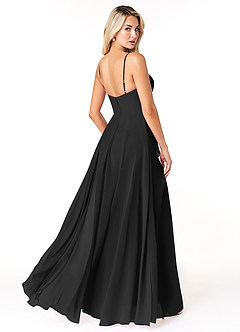 Azazie Emerald Bridesmaid Dresses Black A-Line Ruffled Chiffon Dress image3