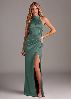 Azazie Jemma Robes de demoiselle d'honneur Robe Fourreau en Satin extensible Plissée Eucalyptus image1