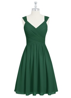 Azazie Angie Robes de demoiselle d'honneur Robe Trapèze en Mousseline de soie Corset Vert Foncé image7