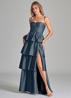 Azazie Faye Brautjungfernkleider A-Linie Gestreift Stretch-Satin Kleid Zwielichtviolett image8