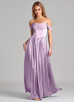 Azazie Raisa Brautjungfernkleider A-Linie Schulterfrei Stretch-Satin Kleid Frostiges Flieder image3