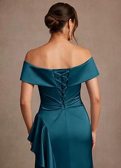 Azazie Kirsty Mother of the Bride Dresses Ink Blue Sheath Off the Shoulder Stretch Satin Dress image7