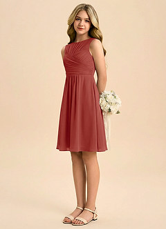 Azazie Skyla Junior Linia A Pofałdowany Szyfon Mini Młodsza druhna Sukienka image4