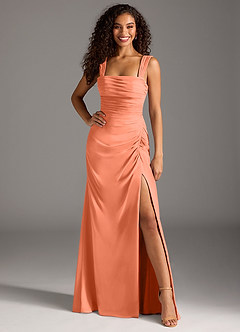 Azazie Jesaphine Bridesmaid Dresses Sunset Sheath Bow Chiffon Dress image4